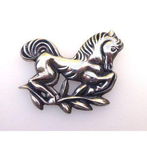 Large Whimsical Sterling Silver Equestrian Prancing Horse Brooch 30.3 Grams